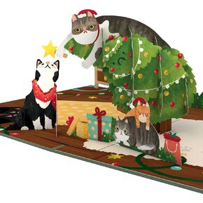 بطاقة Lovepop Christmas Pop-Up لها وله - بطاقات تهنئة للعطلات ثلاثية الأبعاد للأولاد والبنات والرجال والنساء - شجرة عيد الميلاد 5 × 7 قطط - تتضمن بطاقة ملاحظات فارغة ومظروف