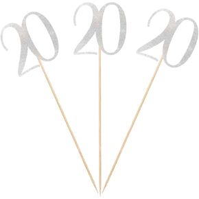 Silver Glitter 20th Birthday Centerpiece Sticks, 12-Pack Number 20 Table Topper Anniversary Party Decorations