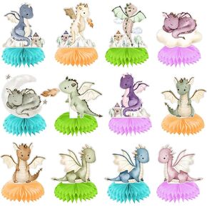 Dragon Birthday Party Table Decorations - 12Pcs Watercolor Baby Dragon Honeycomb Centerpieces, Prefect for Dragon Lover's Birthday Baby Shower Party Decorations