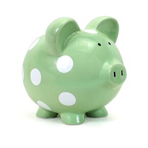 Child to Cherish Ceramic Polka Dot Piggy Bank, Green