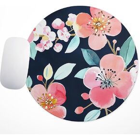 High-End Abstract Art Round Mouse Pad,Office Laptops Mouse Pad,Features Washable Anti-Slip Rubber Base,Smooth Surface,Ideal for Wireless Mouse Use on Computer Desks (Blue Flower)