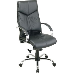 Office Star 8200 Series Deluxe High Back Executive Leather Office Chair with Chrome Base and Padded Loop Arms, Black