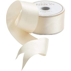 Caspari Solid White Satin Wired Ribbon - Two 27 Ft. Spools