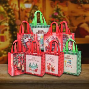 8 Pack 15''x13.8''x5.9'' Christmas Gift Bags Package Holiday Gift Bags 8 Designs Christmas Bags with Handles Xmas Gift Bags Christmas Gift Wrapping Bags Suitable for Holiday Paper Gift Bags Partys