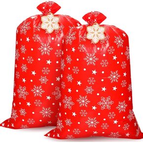 2 Pack Large Christmas Gift Bags for Presents 56 x 36 Inch Jumbo Xmas Plastic Bags Snowflake Holiday Giant Gift Wrap Bags with Gift Tag Cards and Ropes for Party Decoration