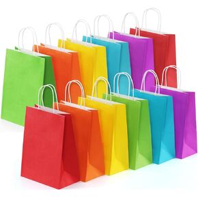 BagDream 24Pcs 10x5x13 Kraft Paper Party Favor Gift Bags with Handles Assorted Rainbow Colors for Wedding, Baby Shower, Birthday, Gifts, Shopping and Party Supplies