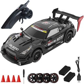 RC Drift Car, 1:14 Scale Remote Control Car, 4WD 40KM/H High Speed RC Racing Car, 2.4GHz Electric Sport Car with LED Lights, 2 Batteries, Drifting Tires and Racing Tires for Kids Adults, Red
