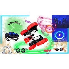 Dynamic 2.4GHz Stunt Car with Remote Control, Double-Sided 360-Degree Rotation, All-Wheel Drive Stunt Vehicle, with LED Lights, for Kids (Green)