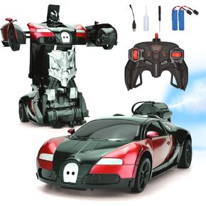Transform Remote Control Car for Kids, RC Robot Toy with Exhaust Spray, Rechargeable Car Toy with LED Light, One-Button Deformation, 360°Rotating for Boy 5 6 7 8 Years Old (Red)