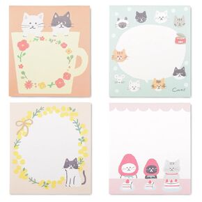 Product of Gifu Japan Japanese Mino Washi Memo Pad, 3.1 x 3.5 inch Cat Design 4 Pattern Paper Pad, Each 25 / Total 100 Sheets for Office School Home