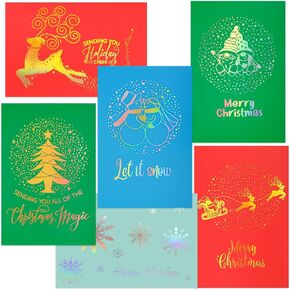 ceiba tree Gold Foil Merry Christmas Cards with Envelopes and Stickers 24 Packs Holographic Winter Happy Holiday Xmas Cards 4X6 inch Message inside for Kids Adults