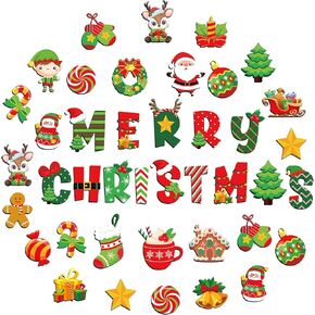 Estune 72 Pcs Merry Christmas Bulletin Board Set Winter Decoration Set Christmas Tree Candy Wreath DIY Cardstock Paper Cutout Holiday Borders Bulletin Teacher Supplies