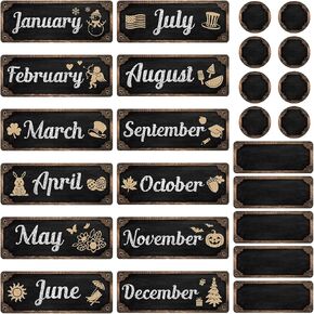 Gueevin 60 Pcs Industrial Chic Months of the Year Bulletin Board Set Holiday Monthly Headliners Employee of the Month Sign 12 Seasonal Monthly Headers for School Classroom Teacher Chalkboard Calendar