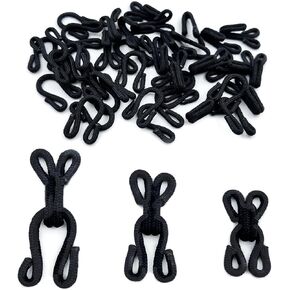 60 Sets Sewing Hooks and Eyes Closure, 3 Sizes Black Fabric Covered Sewing Hooks Eye and Hook Latch for Clothing Bra Furry Jackets Coats Skirt Blouse