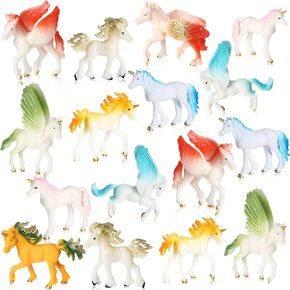 16 Pcs Unicorn Toy Figurine Set Includes 12 Pcs Mini Unicorn Toy Figures Unicorn Cake Topper Unicorn Figurines Small Toy Plastic 4 Pcs Flying Horse Toy Figures for Birthday Party Christmas Supplies