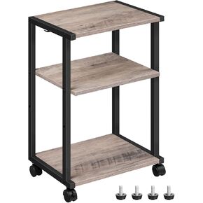 HOOBRO Mobile Printer Stand, 3-Tier Printer Cart Under Desk with Storage, Industrial Adjustable Rolling Cart, Sturdy Little Table on Wheels for Home Office BF28PS01