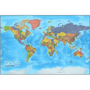 Laminated World Map Poster. 24X36 Detailed 3d Durable Up to Date. Great for Classroom, Teacher, Student, Home, Business, History. Wall Decor