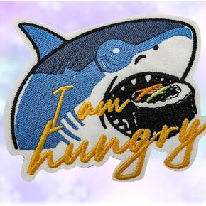 Sark Hungry Eat Susi Patch for Clothing Styles Funny Patch Repair Embroidered Appliques for Clothes Sew on/Iron on Jackets Backpacks Hat Wallets, Clothes Dress Fabric for DIY Accessories