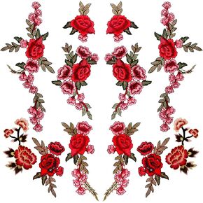 BronaGrand 12 Pieces (6 Pairs) Iron On Flower Patches Clothing Patch Delicate Embroidered Flower Appliques for DIY T-Shirt Backpack Hoodies Shoes Bags Decoration, 6 Styles