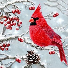 SJUTOUCI Diamond Painting Kits for Adults, Winter Cardinal Diamond Art Kits for Beginners, 5D DIY Diamond Bead Art, Full Drill Round Gem Craft Home Decor 12x12 inch, Christmas