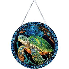 Sea Turtle Hanging Ornament, Acrylic Diamond Painting Pendant, 7.48 inch, Green, Birthday, Wedding, Thanksgiving, Graduation, Anniversary, Halloween, Christmas Gift