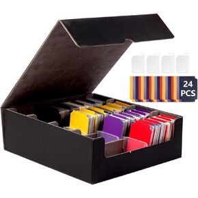 Card Storage Box For Trading Cards With Dedicated Card Supporters,3000+ Mtg Deck Box With 24 Colorful Divider Tabs,Trading Card Storage Fits For Magic Game Cards. (Black grey)