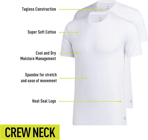 adidas Men's Stretch Cotton Crew Neck Undershirts (2-Pack), Black/Black, XX-Large in Saudi Arabia