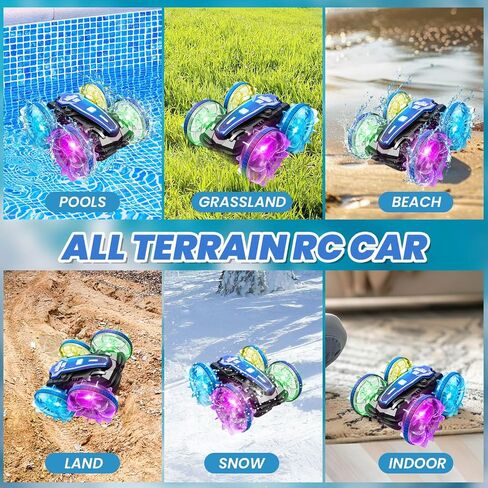 GEVINST Remote Control Car Boat Amphibious RC Car with Waterproof Gesture Control 2.4Ghz All Terrain RC Boat 360° Rotation Stunt Car Beach Pool Toys for Kids Ages 4-8-12 Gifts for 6 7 9 Year Old Boys in Saudi Arabia