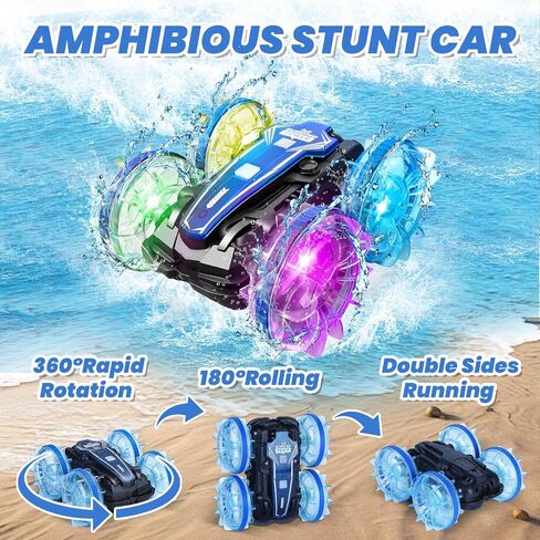 GEVINST Remote Control Car Boat Amphibious RC Car with Waterproof Gesture Control 2.4Ghz All Terrain RC Boat 360° Rotation Stunt Car Beach Pool Toys for Kids Ages 4-8-12 Gifts for 6 7 9 Year Old Boys in Saudi Arabia