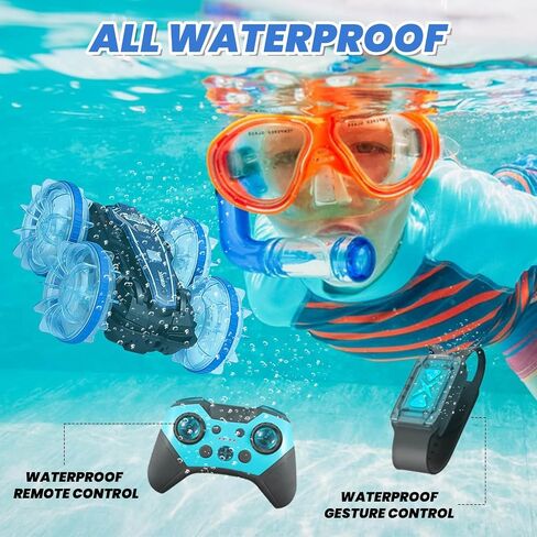 GEVINST Remote Control Car Boat Amphibious RC Car with Waterproof Gesture Control 2.4Ghz All Terrain RC Boat 360° Rotation Stunt Car Beach Pool Toys for Kids Ages 4-8-12 Gifts for 6 7 9 Year Old Boys in Saudi Arabia