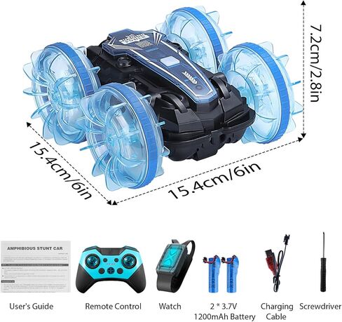 GEVINST Remote Control Car Boat Amphibious RC Car with Waterproof Gesture Control 2.4Ghz All Terrain RC Boat 360° Rotation Stunt Car Beach Pool Toys for Kids Ages 4-8-12 Gifts for 6 7 9 Year Old Boys in Saudi Arabia
