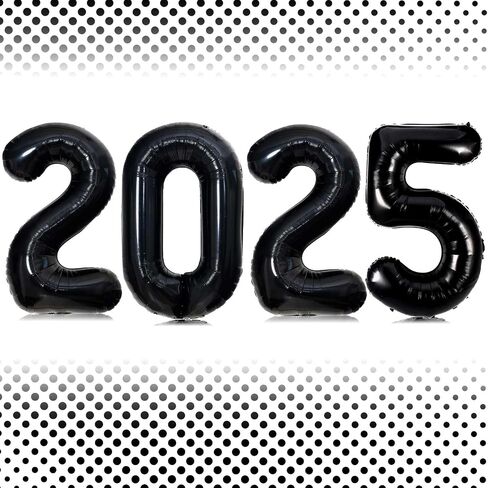 16 Inch Black Number 2025 Balloons, Big 2025 Number Balloons New Year Foil Black Balloons for 2025 Happy New Year Eve Celebration Decorations Party Supplies New Years 2025 Balloons Black in Saudi Arabia