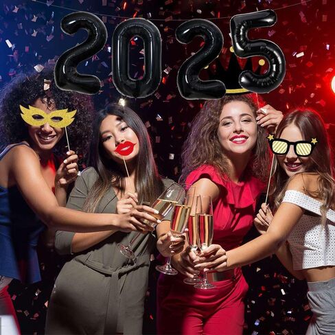 16 Inch Black Number 2025 Balloons, Big 2025 Number Balloons New Year Foil Black Balloons for 2025 Happy New Year Eve Celebration Decorations Party Supplies New Years 2025 Balloons Black in Saudi Arabia