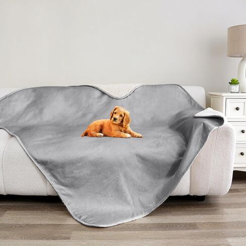 Cat Blanket,Waterproof Dog Blankets for Large Dogs, Washable Pet Puppy Sherpa Throw Protector for Bed Couch Sofa Furniture Reversible(40"x50",L,Darkgrey) in Kuwait