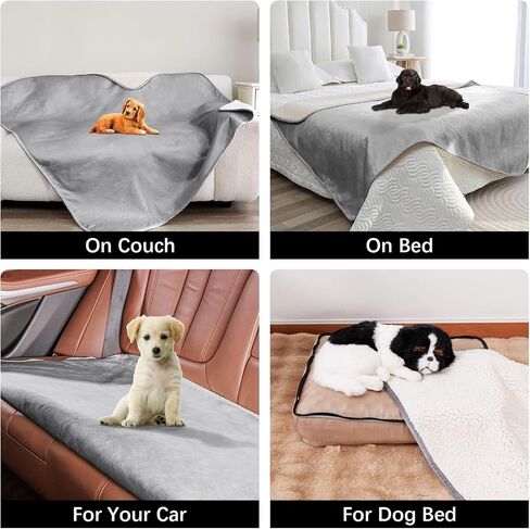 Cat Blanket,Waterproof Dog Blankets for Large Dogs, Washable Pet Puppy Sherpa Throw Protector for Bed Couch Sofa Furniture Reversible(40"x50",L,Darkgrey) in Kuwait