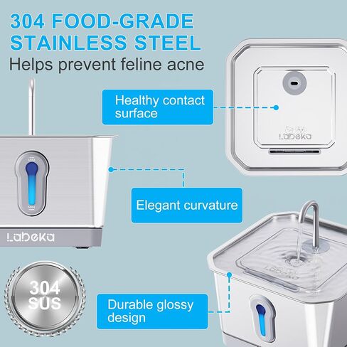 Cat Water Fountain Stainless Steel, 135oz/4.0L Battery Operated Pet Water Fountain, Automatic Cat Fountain with Dual Radar Sensing, Ultra Quiet Pump for Cats Dogs Multiple Pets in Saudi Arabia