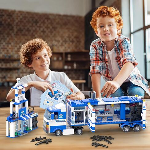 مجموعة بناء مركز شرطة المدينة من اكسيرسيس اند بلاي، 1039 قطعة، لعبة بناء مركز قيادة متنقل 8 في 1 مع سيارة شرطي وطائرة هليكوبتر وقارب، افضل لعبة تعليمية للعب الادوار ستيم للاولاد والبنات من سن 6-12 in Kuwait