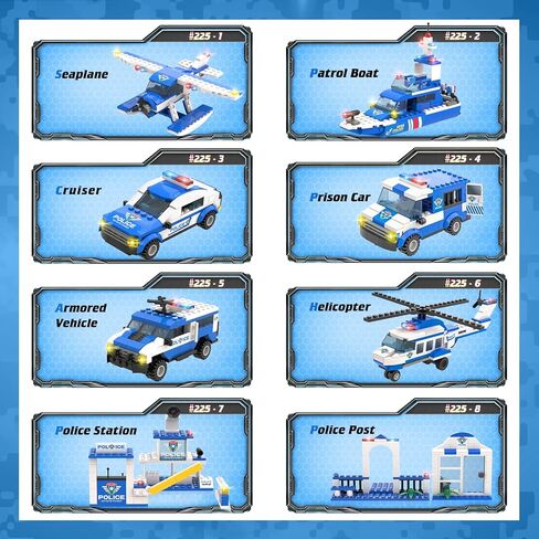 مجموعة بناء مركز شرطة المدينة من اكسيرسيس اند بلاي، 1039 قطعة، لعبة بناء مركز قيادة متنقل 8 في 1 مع سيارة شرطي وطائرة هليكوبتر وقارب، افضل لعبة تعليمية للعب الادوار ستيم للاولاد والبنات من سن 6-12 in Kuwait