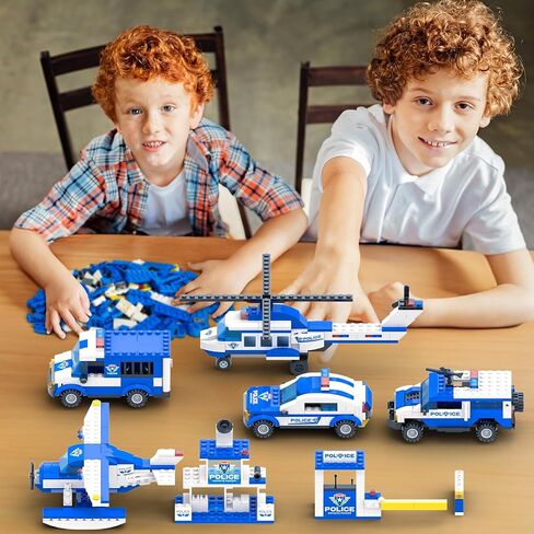 مجموعة بناء مركز شرطة المدينة من اكسيرسيس اند بلاي، 1039 قطعة، لعبة بناء مركز قيادة متنقل 8 في 1 مع سيارة شرطي وطائرة هليكوبتر وقارب، افضل لعبة تعليمية للعب الادوار ستيم للاولاد والبنات من سن 6-12 in Kuwait