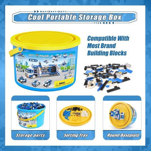 مجموعة بناء مركز شرطة المدينة من اكسيرسيس اند بلاي، 1039 قطعة، لعبة بناء مركز قيادة متنقل 8 في 1 مع سيارة شرطي وطائرة هليكوبتر وقارب، افضل لعبة تعليمية للعب الادوار ستيم للاولاد والبنات من سن 6-12 in Kuwait