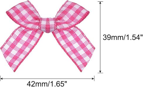 MECCANIXITY 50Pcs Mini Gingham Ribbon Bow Checkered Fabric Satin Ribbon Flower Bows for Craft DIY Sewing Wedding Birthday Party Deep Pink and White in Saudi Arabia