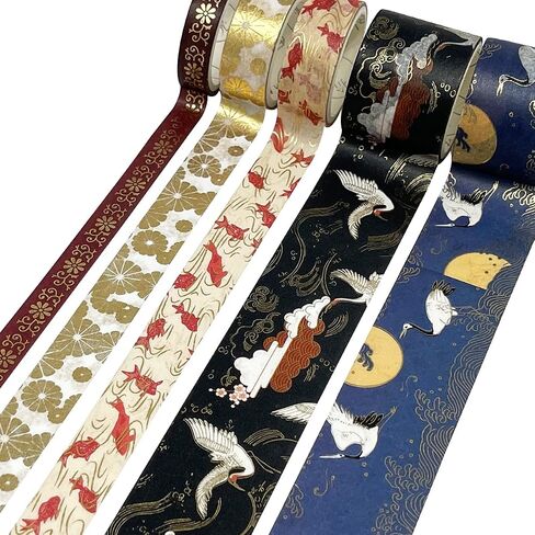 allydrew Decorative Gold Foil Washi Tape and Sticker Set for Stationery, Diary, Card Making (10 Rolls & 10 Sheets), Cranes Floral in Kuwait