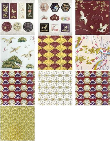 allydrew Decorative Gold Foil Washi Tape and Sticker Set for Stationery, Diary, Card Making (10 Rolls & 10 Sheets), Cranes Floral in Kuwait