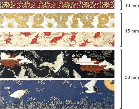 allydrew Decorative Gold Foil Washi Tape and Sticker Set for Stationery, Diary, Card Making (10 Rolls & 10 Sheets), Cranes Floral in Kuwait