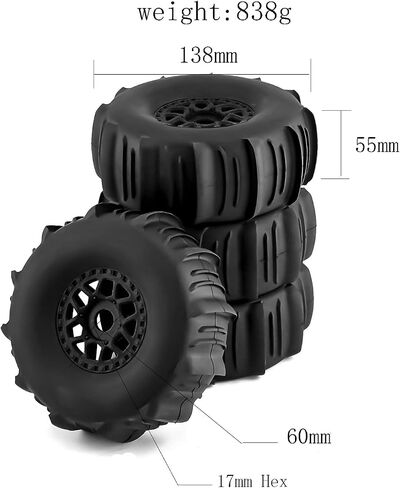 WLYEJE 4PCS RC Short Course Truck Tires 138mm Buggy Desert Truck Tires 17mm Hex RC Wheel and Tire Set Fit for 1/7 1/8 Short Course Truck TRAXXAS UDR 85086-4 ARRMA Mojave YK4072 DF7 in Kuwait