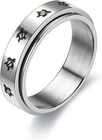 COLORFUL BLING Cute Turtle Spinner Ring Anxiety Relief Rings Stainless Steel Band Moon Star Anxiety Fidget Ring Anti Anxiety Stress Ring for Women Men Gifts in Saudi Arabia
