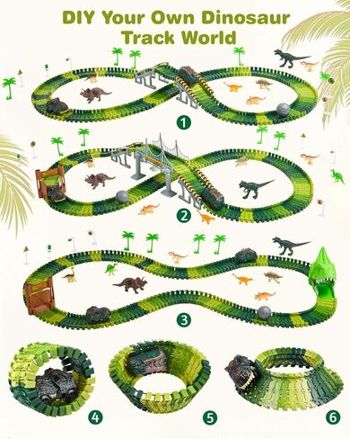 288 PCS Dinosaur Race Car Track Toys, Flexible Dinosaur Track Toy Set, Birthday Dinosaur Toys Gifts for 3 4 5 6 7 Years Old Boys Girls, 3 Year Old boy Birthday Gift in Saudi Arabia