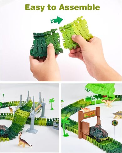 288 PCS Dinosaur Race Car Track Toys, Flexible Dinosaur Track Toy Set, Birthday Dinosaur Toys Gifts for 3 4 5 6 7 Years Old Boys Girls, 3 Year Old boy Birthday Gift in Saudi Arabia