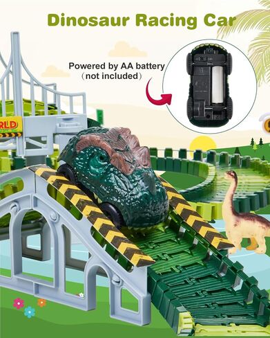 288 PCS Dinosaur Race Car Track Toys, Flexible Dinosaur Track Toy Set, Birthday Dinosaur Toys Gifts for 3 4 5 6 7 Years Old Boys Girls, 3 Year Old boy Birthday Gift in Saudi Arabia