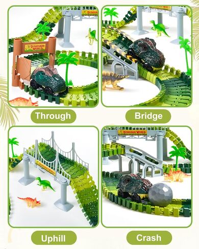 288 PCS Dinosaur Race Car Track Toys, Flexible Dinosaur Track Toy Set, Birthday Dinosaur Toys Gifts for 3 4 5 6 7 Years Old Boys Girls, 3 Year Old boy Birthday Gift in Saudi Arabia